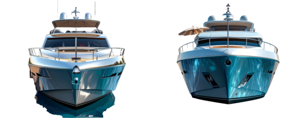 Set of Modern Yacht with Beach Umbrella PNG Front Angle View