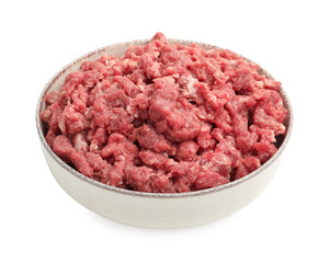 Raw minced meat in bowl isolated on white