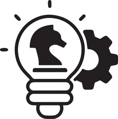 Strategic Innovation Icon with Lightbulb, Chess Knight, and Gear