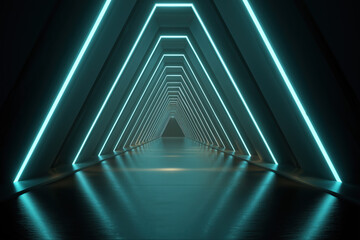 Triangular glowing corridor with teal light