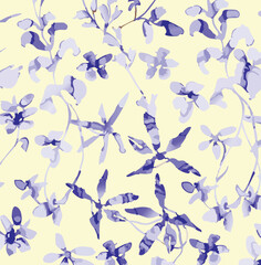 Seamless Watercolor pastel pink, lilac, and mint green flowers and leaves on a white background, Flower seamless pattern. Watercolor print in rustic vintage style, textile or wallpapers.