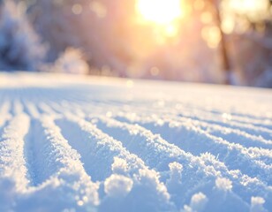 Winter Snow Tracks on Ski Slope.