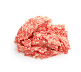 Obraz premium Fresh raw minced meat isolated on white, top view