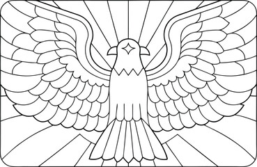 A stylized soaring eagle with magnificent spread wings and a strong gaze, ready for creative coloring