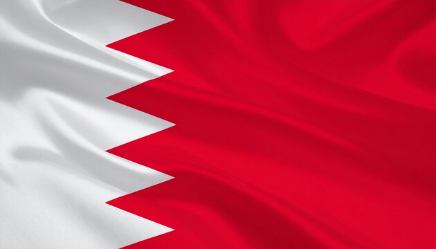 Bahrain national flag with white band and red field separated by five white triangles forming a zigzag&mdash;symbolizing Islam, heritage, and national identity.