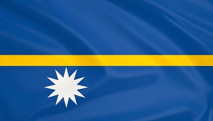 Nauru national flag with deep blue field, horizontal yellow stripe, and white twelve-pointed star—symbolizing Pacific location, Equator, and tribal heritage.
