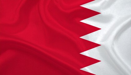 Bahrain national flag with white band and red field separated by five white triangles forming a zigzag—symbolizing Islam, heritage, and national identity.