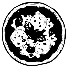 Artistic Black and White Illustration of a Delicious Meatball Dish.