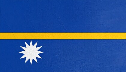 Nauru national flag with deep blue field, golden horizontal stripe, and white twelve-pointed star—symbolizing ocean, equatorial location, and tribal heritage.