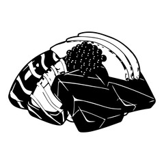 Artistic Black and White Illustration of Gourmet Sushi with Caviar.