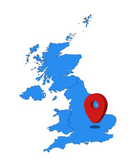 Vector illustration graphic blue color geographical map of United Kingdom with point on London Capitol