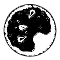 Artistic Black and White Illustration of Strawberry Jam in a Round Jar.