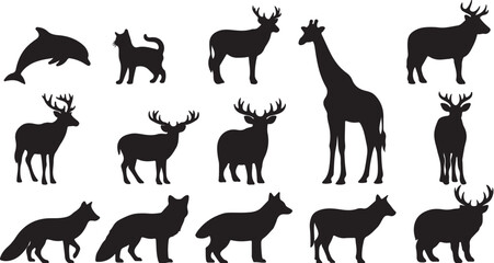 Deer, Wolf, and Exotic Animal Silhouettes Vector: Wildlife, Forest, and Aquatic Creatures Collection