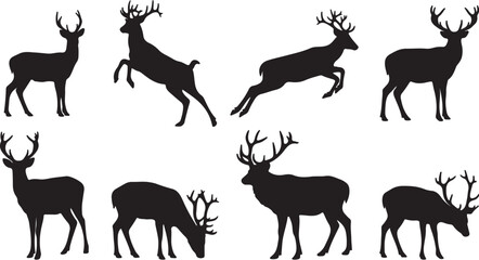 Deer and Stag Silhouette Vector: Black Forest, Hunter, and Wildlife Animal Shapes.
