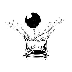 Artistic Black and White Illustration of Water Droplet Impact and Splash.