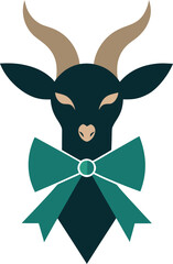 Stylish Goat Head with Teal Bowtie Vector Illustration Isolated on Transparent Background Elegant Animal Art Design for Various Uses