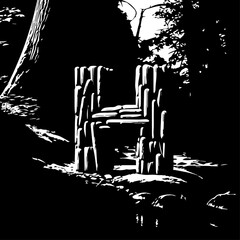 Artistic Stone Letter H Constructed with Rough-Hewn Blocks in Nature.