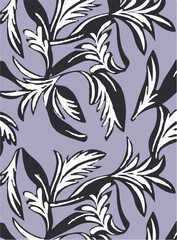 Fototapeta premium Tropical Seamless pattern with linear tropical leaves. Line art botanical background. Hand drawn vector illustration.Botanical bamboo palm seamless pattern with lush jungle leaves, organic branches, 