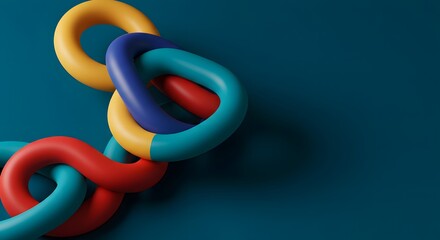 Abstract 3D Rings Interconnected on Teal Background