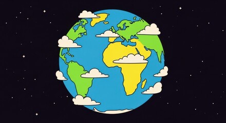 Planet Earth Covered With Clouds In Outer Space Illustration