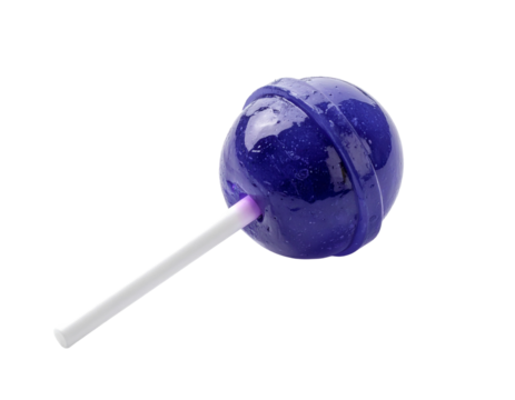 Blueberry flavored lollipop on a stick, isolated on white.