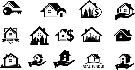  Real Estate Silhouette Logo Set, Real Estate Logo Icon, Creative House Logo Collection, Real Estate Logo Design Bundle, Property Logo Design, Real Estate Logo Bundle set