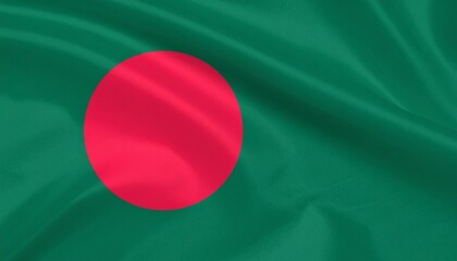 Bangladesh national flag with green field and off-center red circle&mdash;symbolizing natural beauty and the sacrifice for independence.