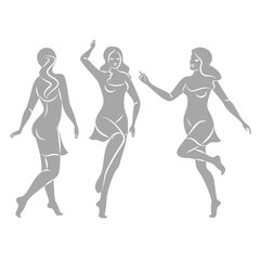 Collection. Silhouette of a woman in style. The girl is slim and beautiful. Lady suitable for aesthetic decor, posters, stickers, logo. Vector illustration set.