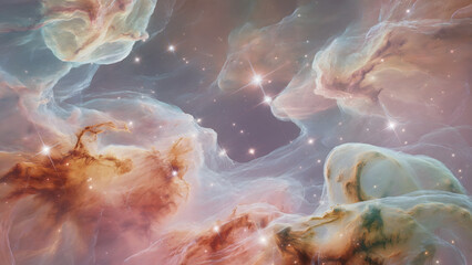 Colored Nebula with Whimsical Swirls and Embedded Stars - an abstract space art