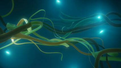 Flowing Algae and Currents Creating Abstract Shapes in Vibrant Greens Under Soft Blue Illumination - marine scenery 