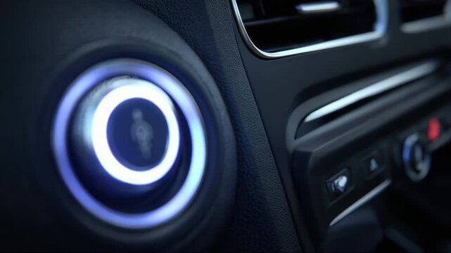 Close-up of car air conditioning control panel with illuminated button  