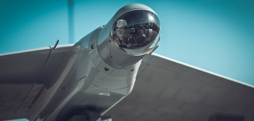 Unmanned aerial vehicle against blue sky background