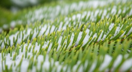 Pine Needles Covered In Fresh Snow In Winter Season