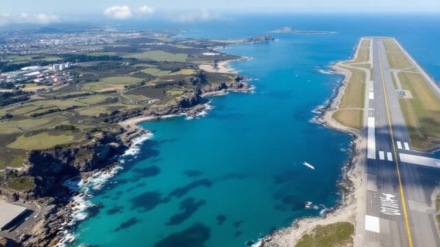 Aerial View of Barra Airport - A Unique Coastal Landing Experience.