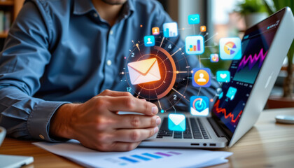 Email marketing automation digital communication business technology concept with data analysis