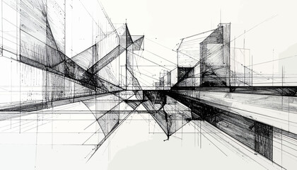 Fototapeta premium Abstract architectural sketch with intersecting lines