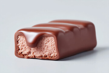 Obraz premium A captivating confectionery delight: a chocolate-covered treat with a unique pink filling, promising a sweet and satisfying experience.