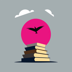a stack of books transforming into birds flying vector art