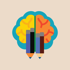 a human brain made of colourful books and pencils vector art