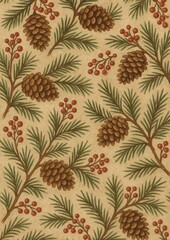 Fototapeta premium Rustic pinecone branches pattern