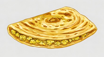 Watercolor Illustration of a Golden Savory Stuffed Paratha