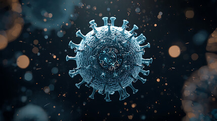digital virus particle with illuminated rna and dna strands in scientific visualization