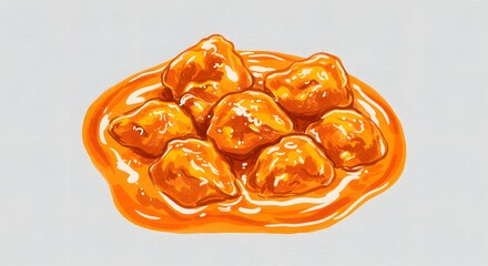Watercolor Illustration of Orange Glazed Sweet Potato Bites on White Background