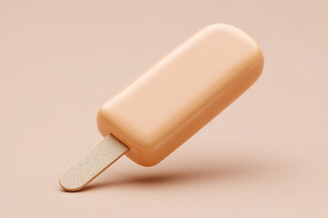 A close-up of an orange-colored ice cream bar on a stick, set against a light peach background. Minimalist design and cool pastel tone.