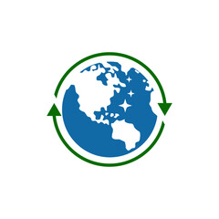 Earth Globe Recycling Logo Design in Blue and Green