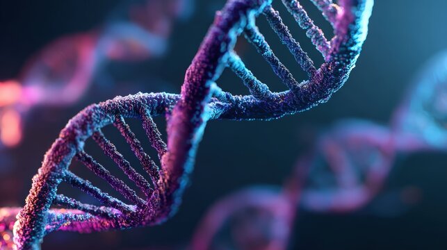 3D Glowing DNA Double Helix in Futuristic Holographic Style