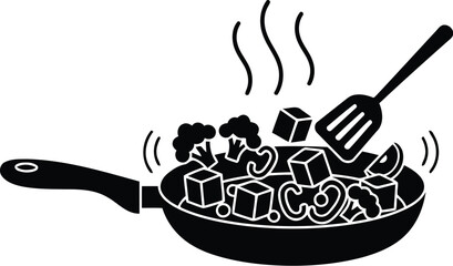 Healthy cooking vector art of quick and healthy stirfry, fast, easy and delicious meals