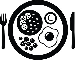 Healthy cooking vector art of breakfast plate with egg, beans, and peas, a healthy start