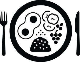 Healthy cooking vector art of black silhouette of a healthy breakfast plate
