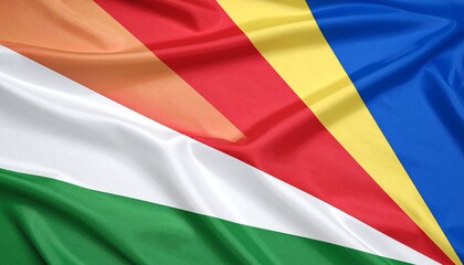 Obraz premium Celebrate diversity and progress with Seychelles’ flag—where radiant bands of color reflect unity, justice, and the vibrant spirit of the islands.
